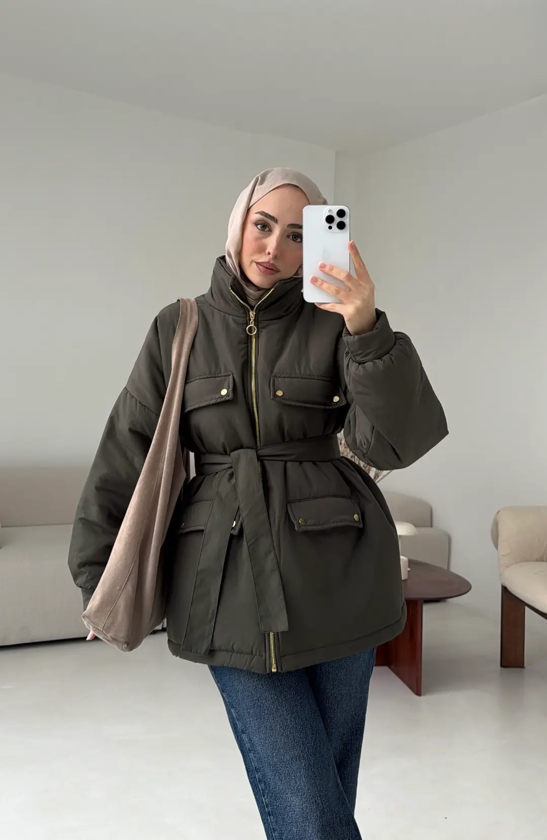 Elyaf Dolgulu Hafif Mont Haki - Görsel 9