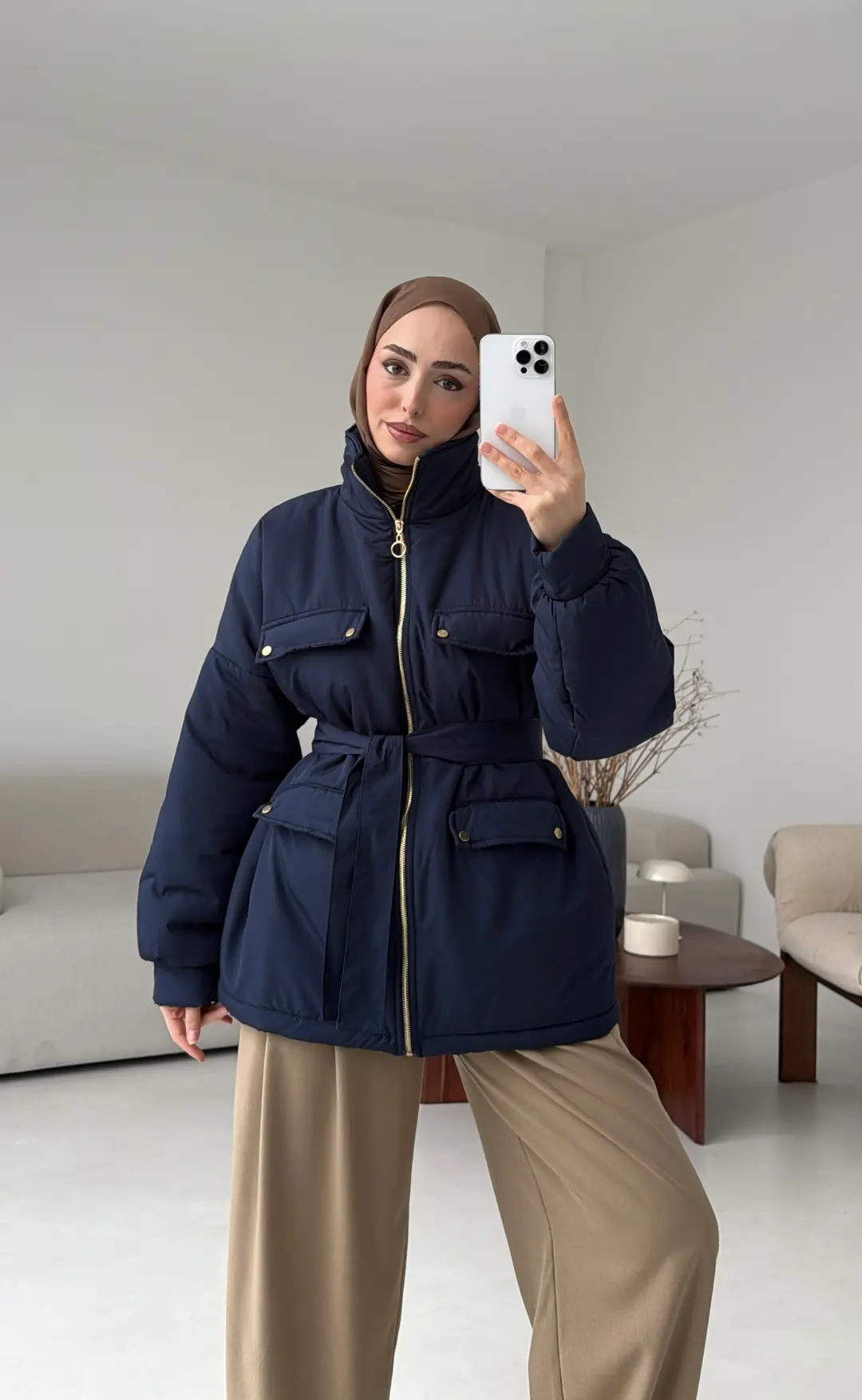 Elyaf Dolgulu Hafif Mont Lacivert