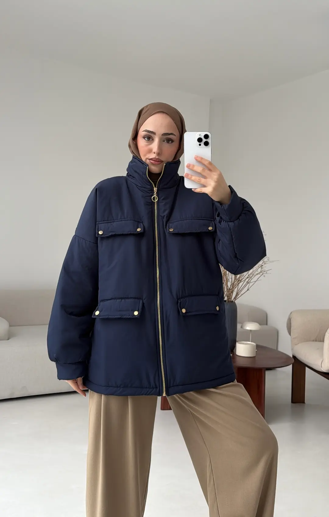 Elyaf Dolgulu Hafif Mont Lacivert - Görsel 9