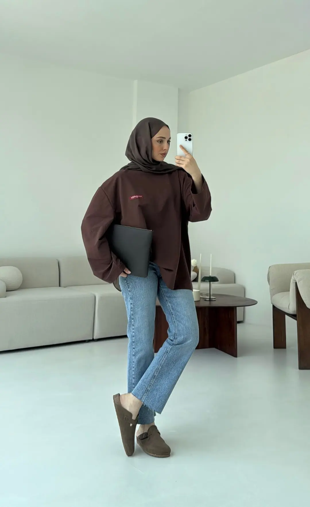 Etiket Baskılı  Sweatshirt Kahve - Görsel 6
