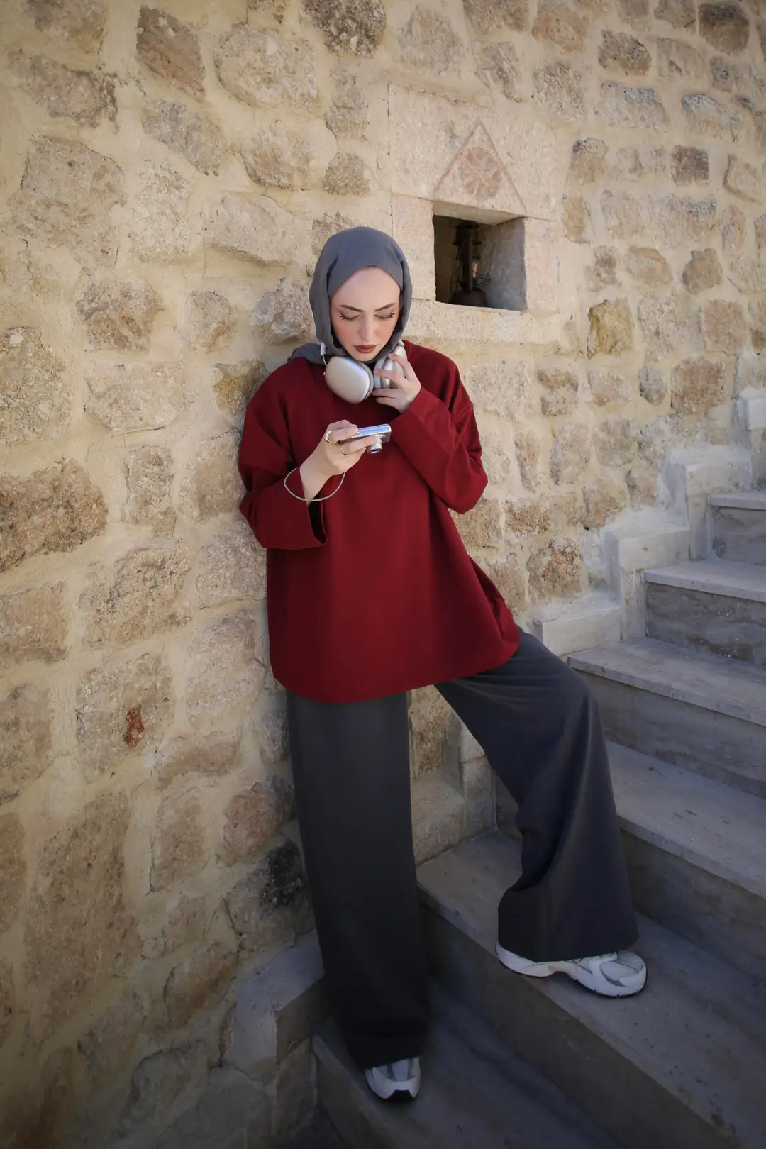 Etiket Baskılı Sweatshirt Kırmızı - Görsel 6