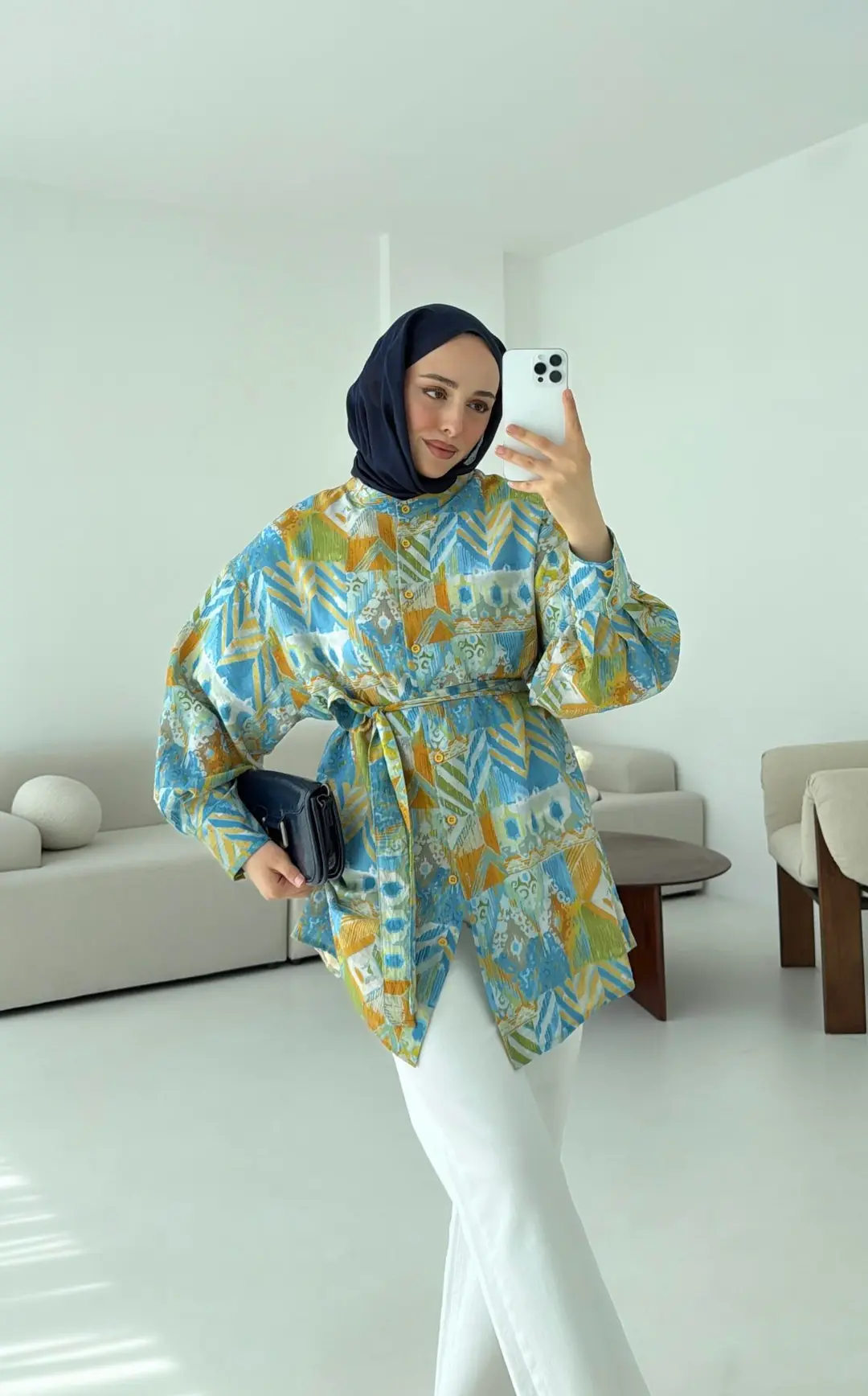 Etnik Desen Tasarım Bağlamalı Gömlek