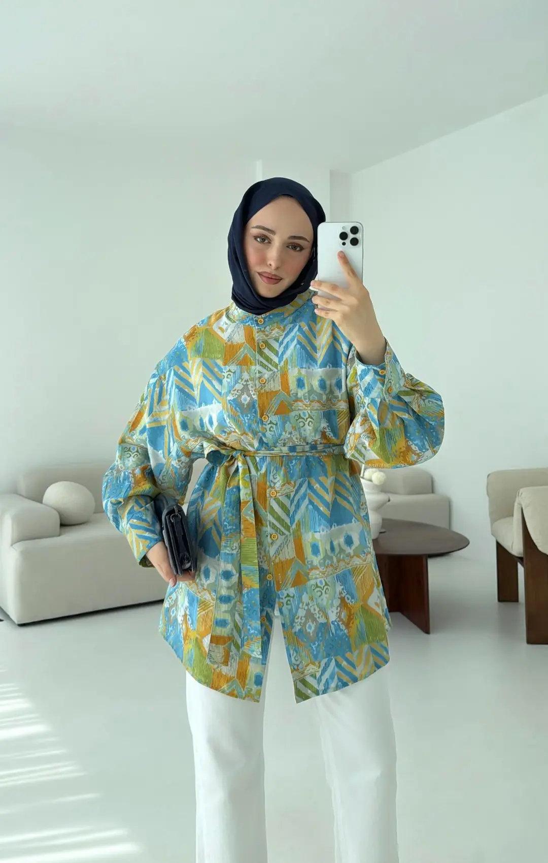 Etnik Desen Tasarım Bağlamalı Gömlek - Görsel 3