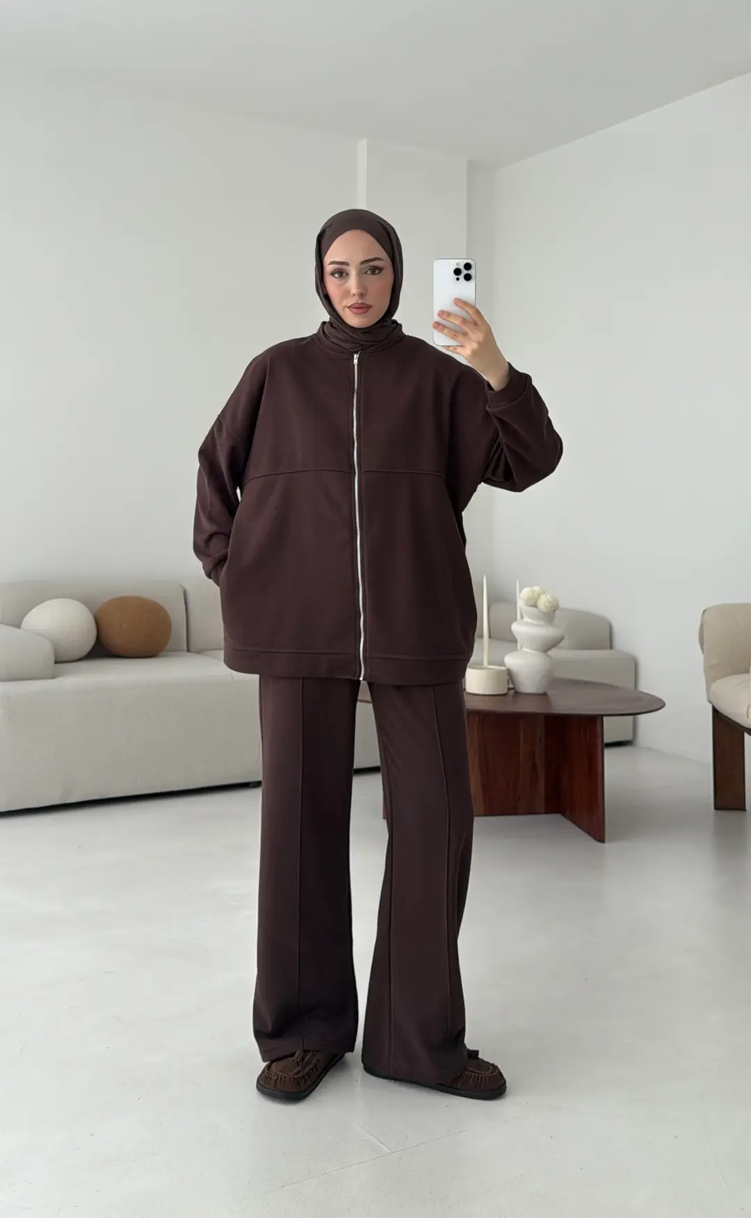 Fermuarlı 3 İplik Takım Kahve - Görsel 9