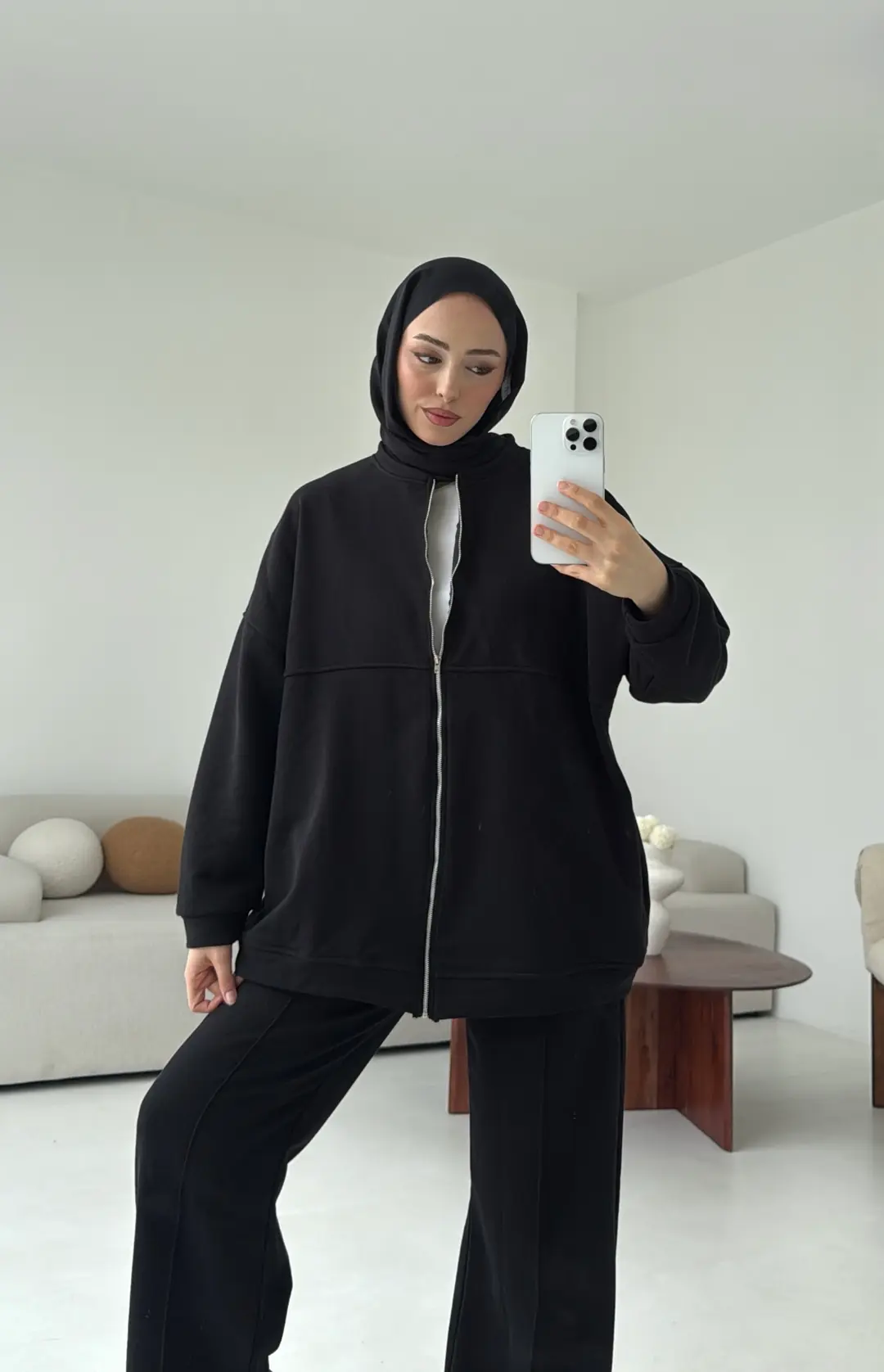 Fermuarlı 3 İplik Takım Siyah - Görsel 2