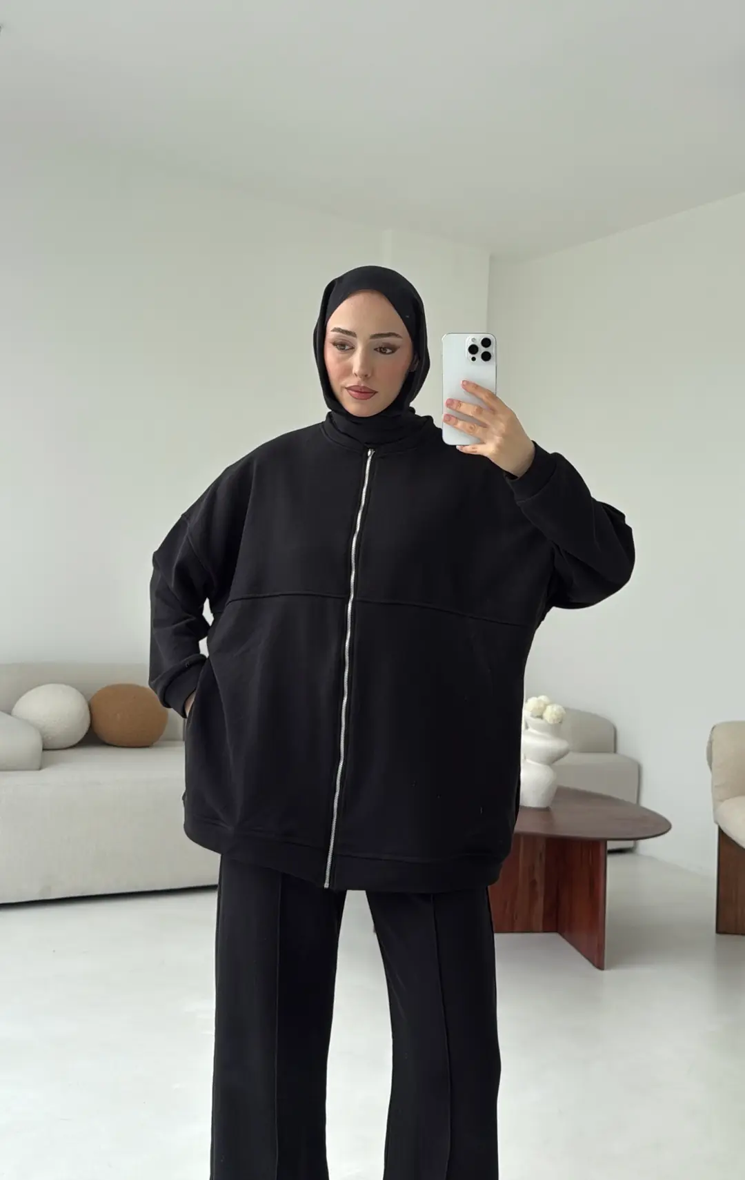 Fermuarlı 3 İplik Takım Siyah - Görsel 5