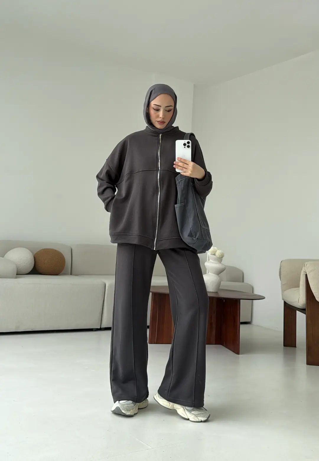 Fermuarlı 3 İplik Takım Gri