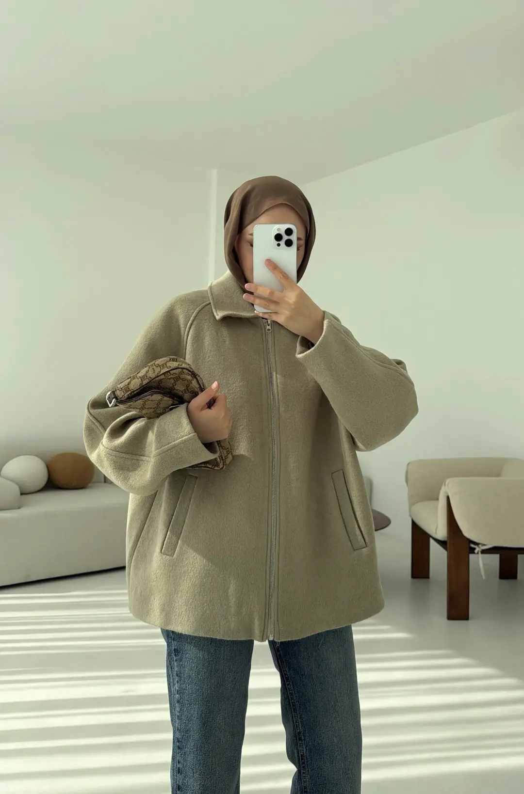 Fermuarlı Premıum Kece Ceket Küf Yeşili - Görsel 10