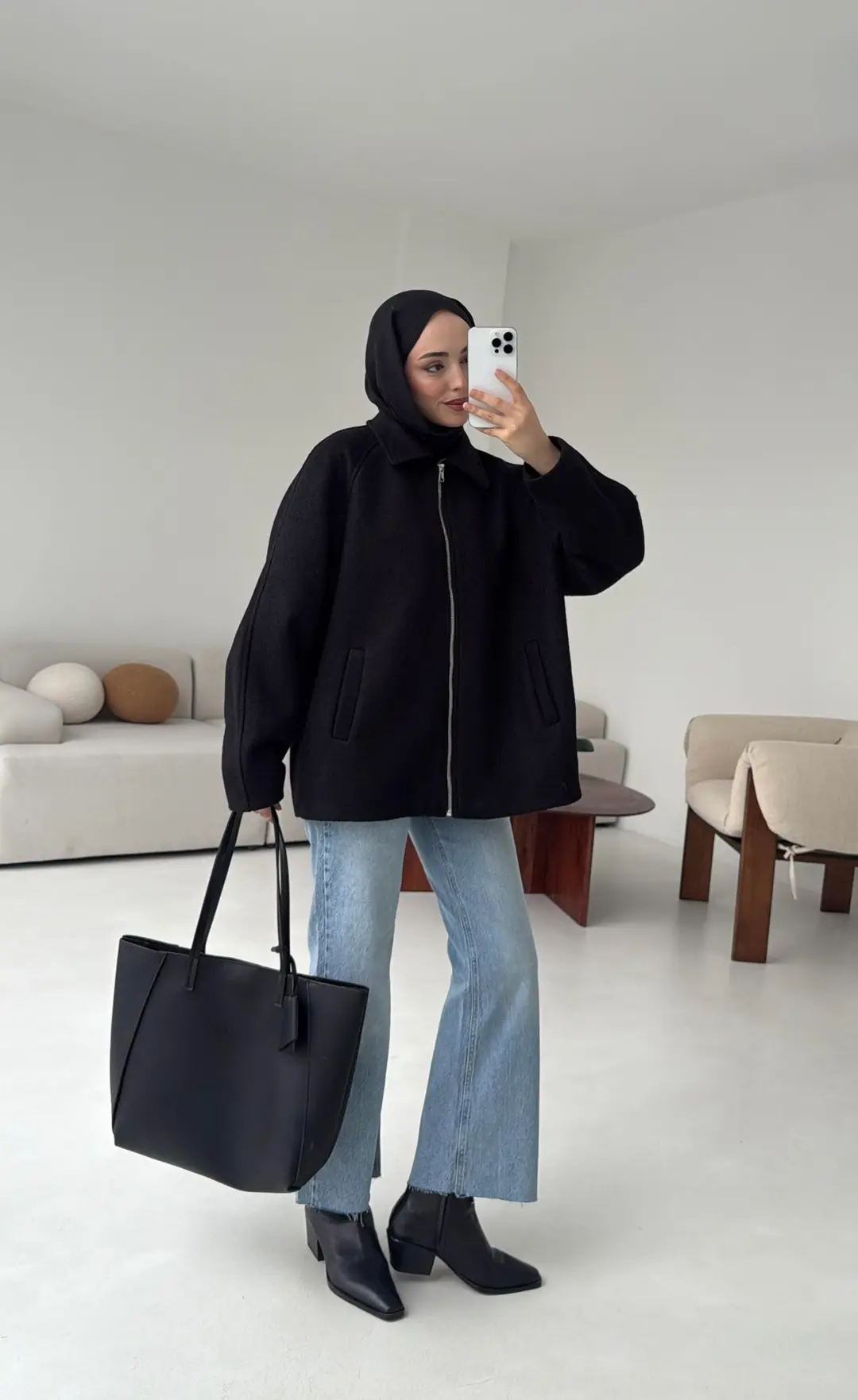 Fermuarlı Premıum Kece Ceket Siyah - Görsel 4