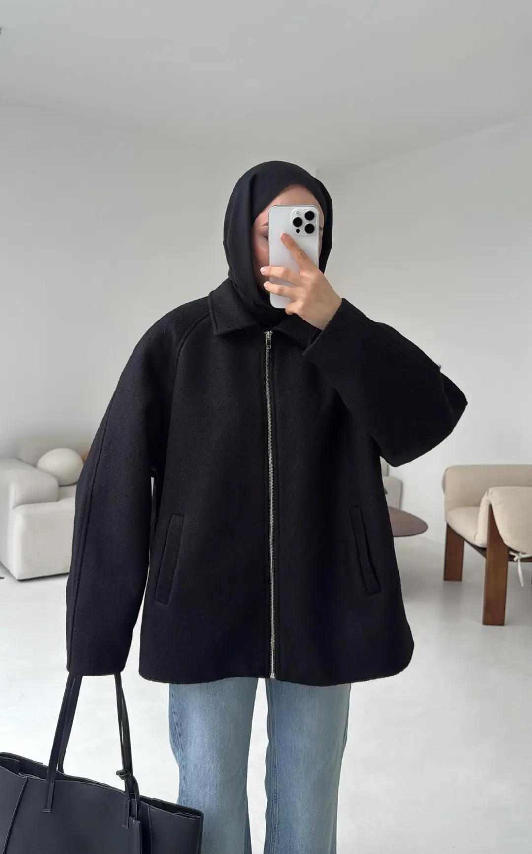 Fermuarlı Premıum Kece Ceket Siyah - Görsel 8