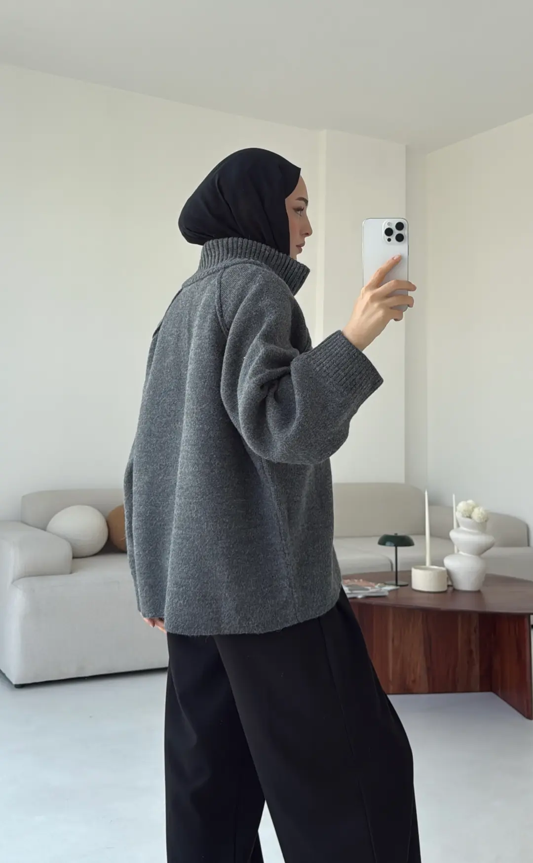 Fermuarlı Şardonlu Hırka Antrasit - Görsel 2