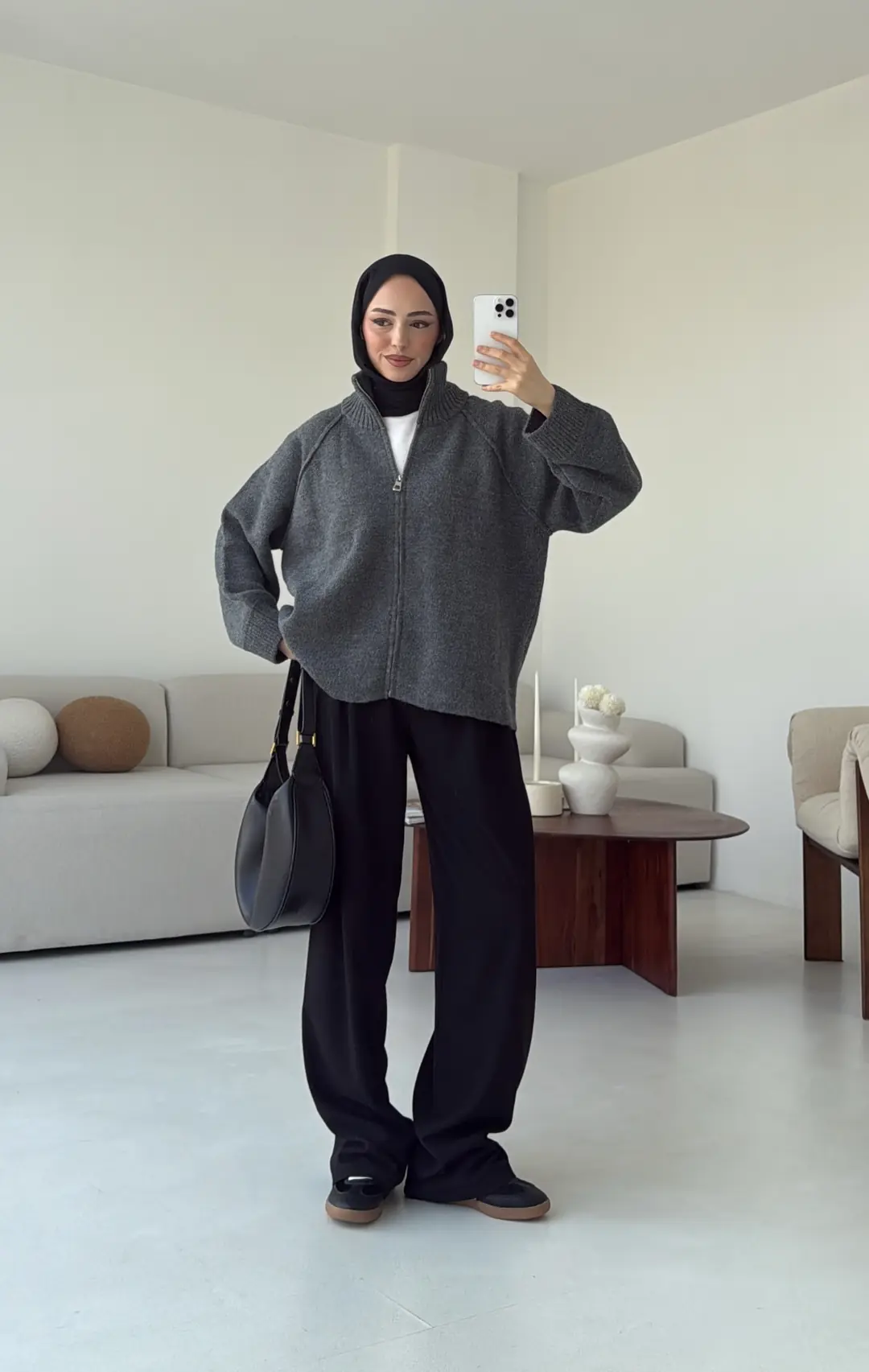 Fermuarlı Şardonlu Hırka Antrasit - Görsel 5