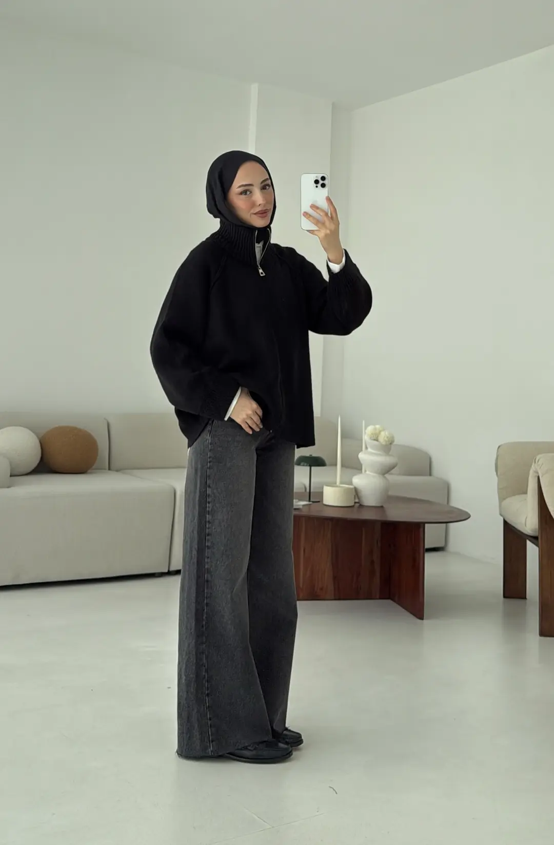 Fermuarlı Şardonlu Hırka Siyah - Görsel 6