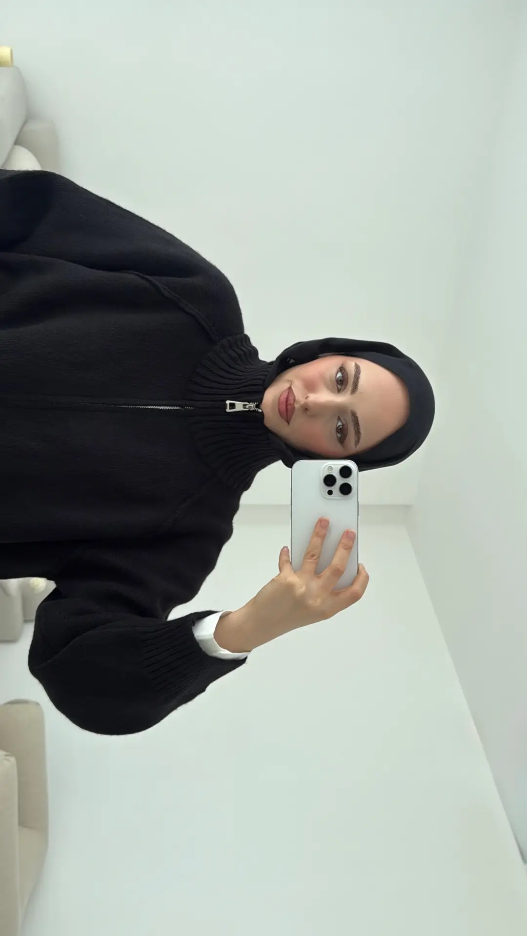 Fermuarlı Şardonlu Hırka Siyah - Görsel 7