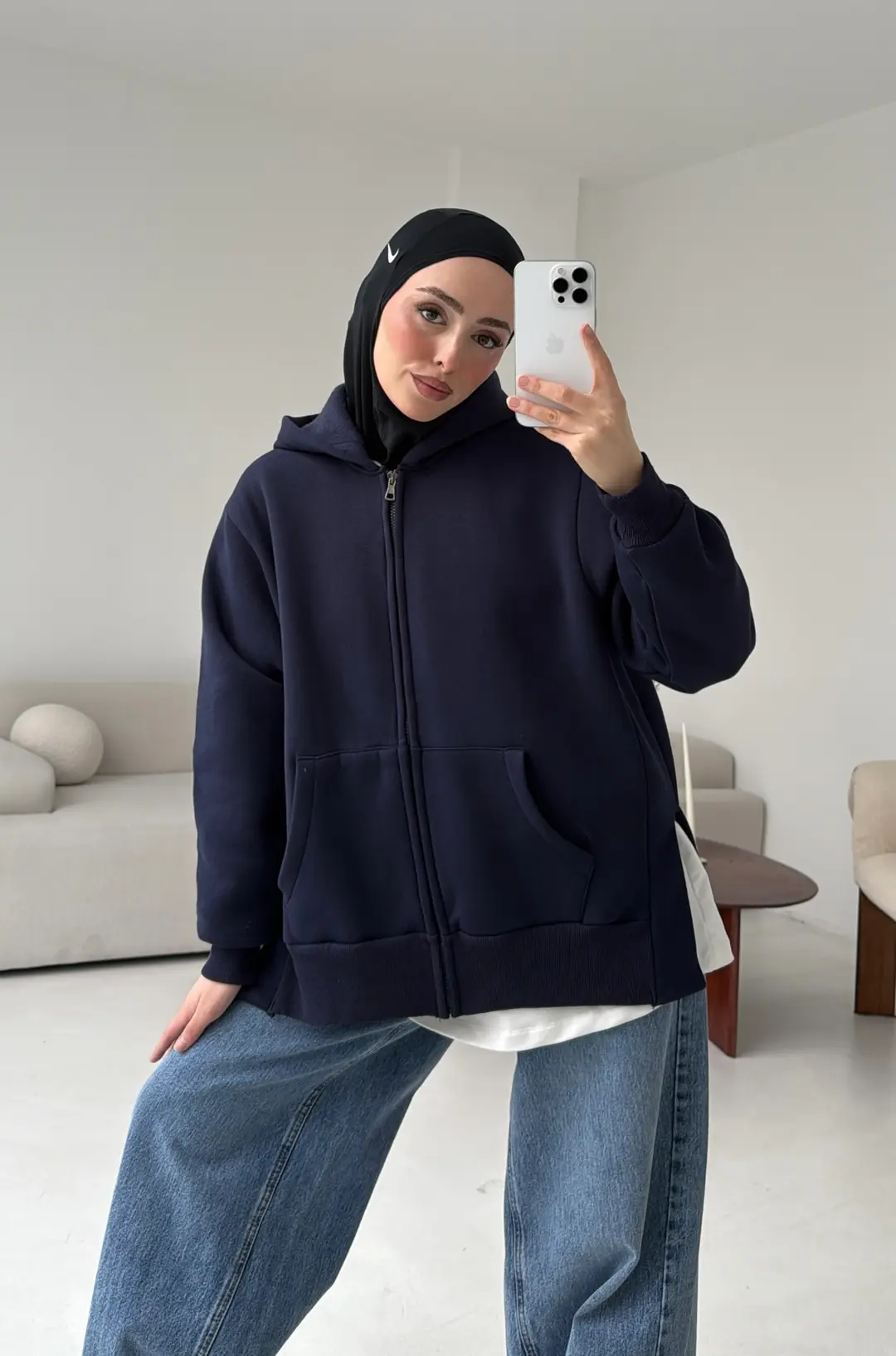 Fermuarlı Şardonlu Sweatshirt Lacivert