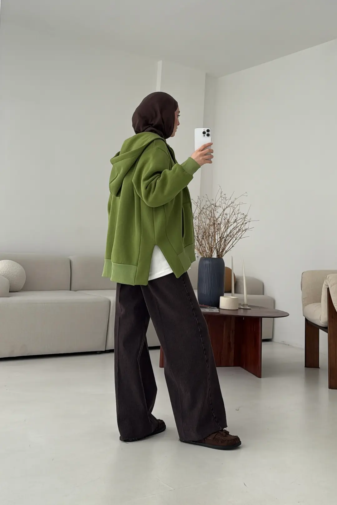 Fermuarlı Şardonlu Sweatshirt Yeşil