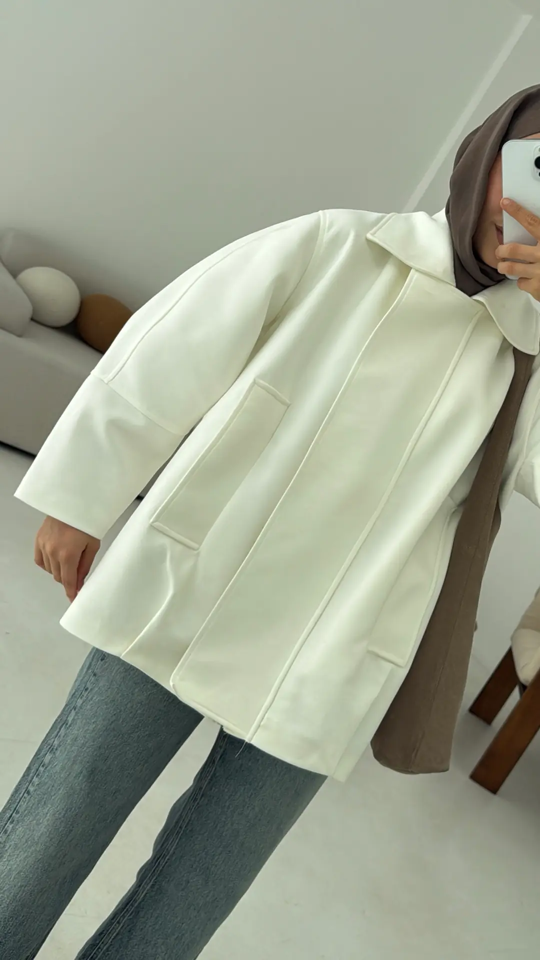 Fermuarlı Süet Ceket Beyaz - Görsel 2