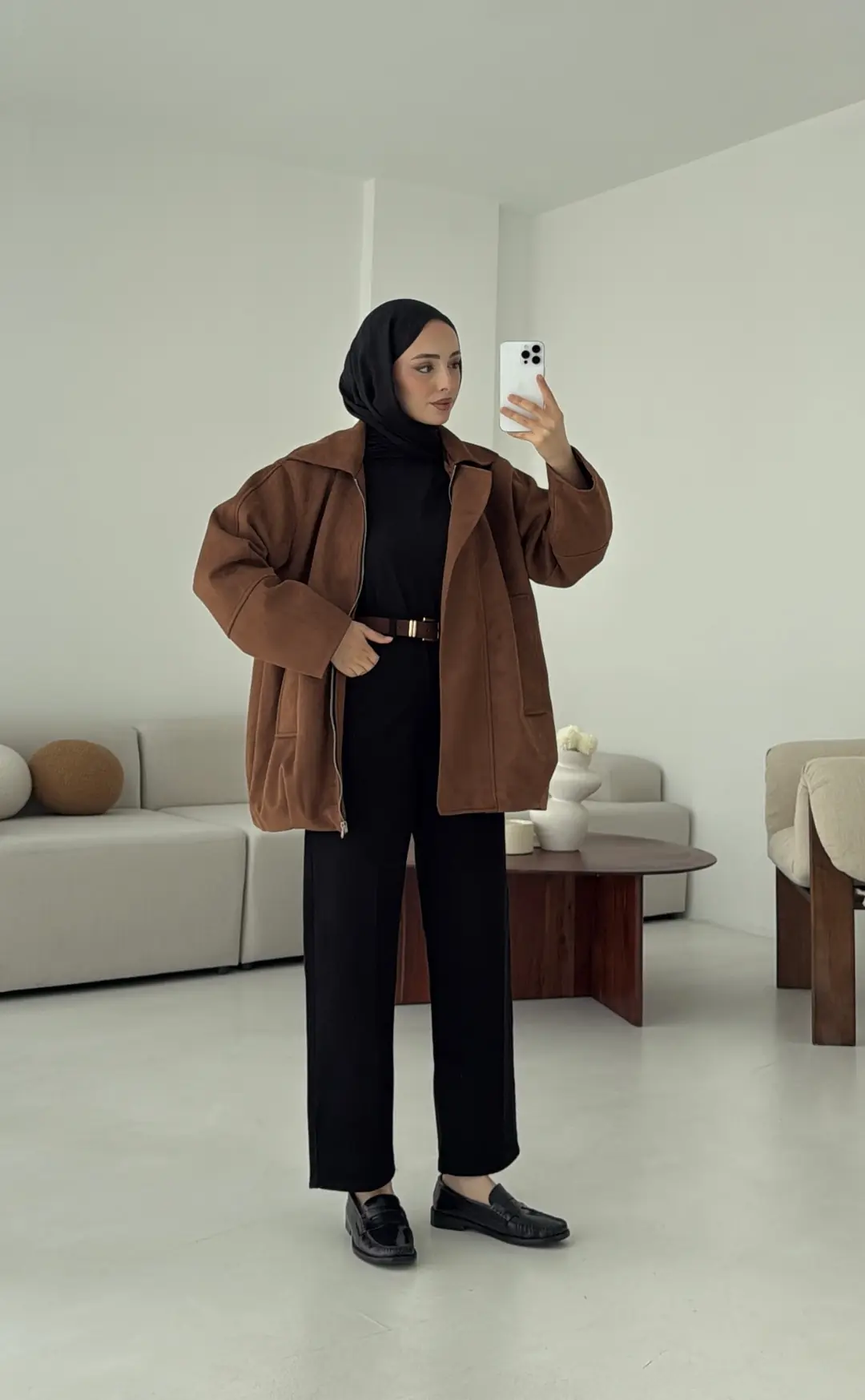 Fermuarlı Süet Ceket Taba - Görsel 5