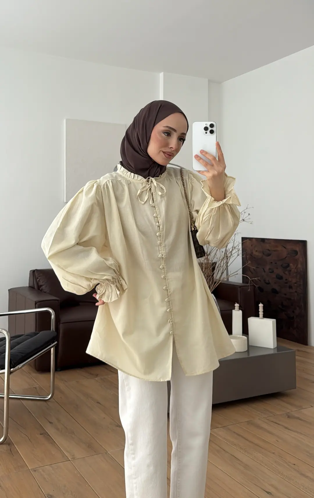 Fırfır Detaylı Vual Gömlek Sarı