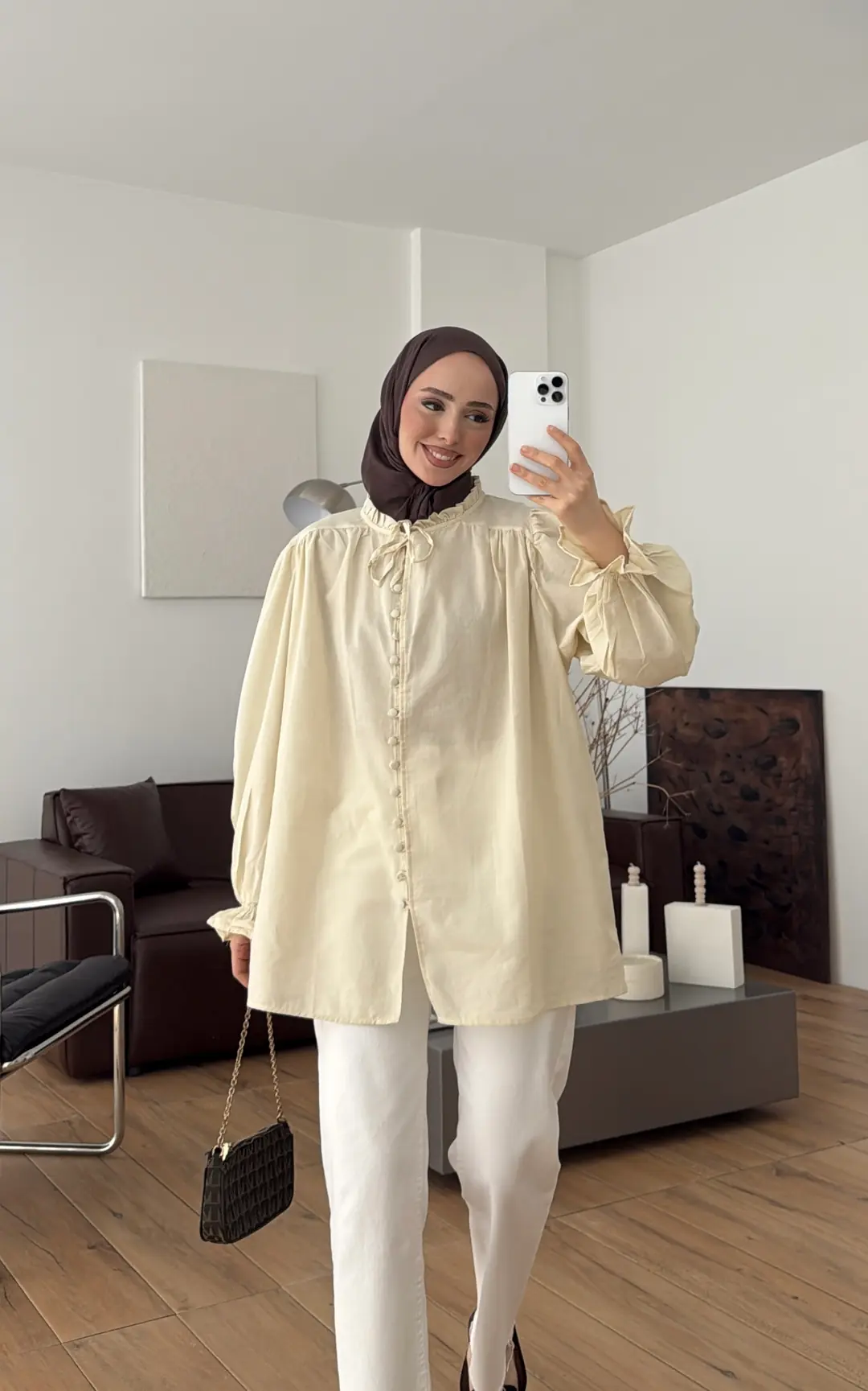 Fırfır Detaylı Vual Gömlek Sarı - Görsel 4