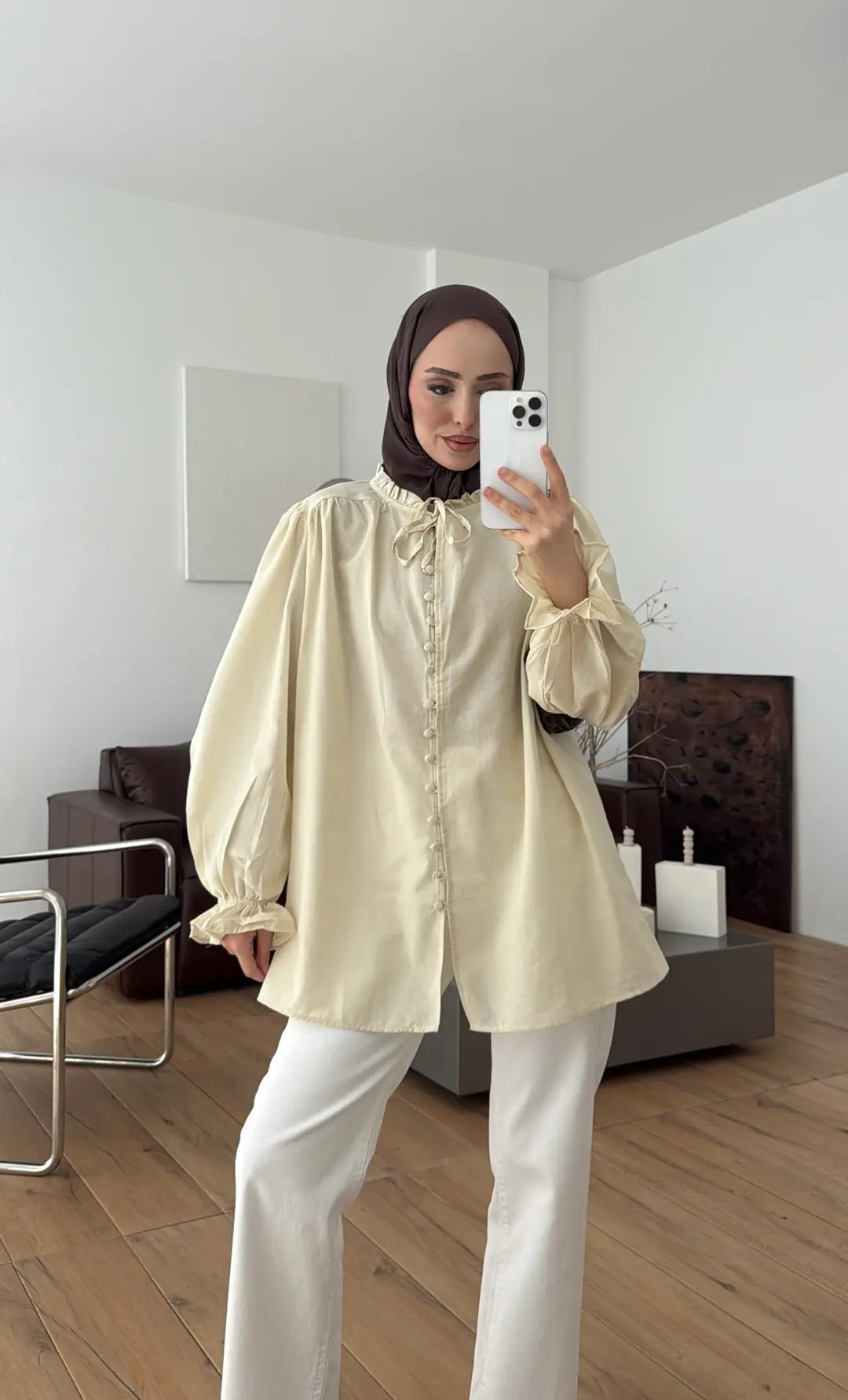 Fırfır Detaylı Vual Gömlek Sarı - Görsel 5