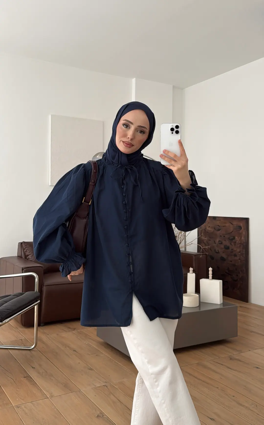 Fırfır Detaylı Vual Gömlek Lacivert - Görsel 2