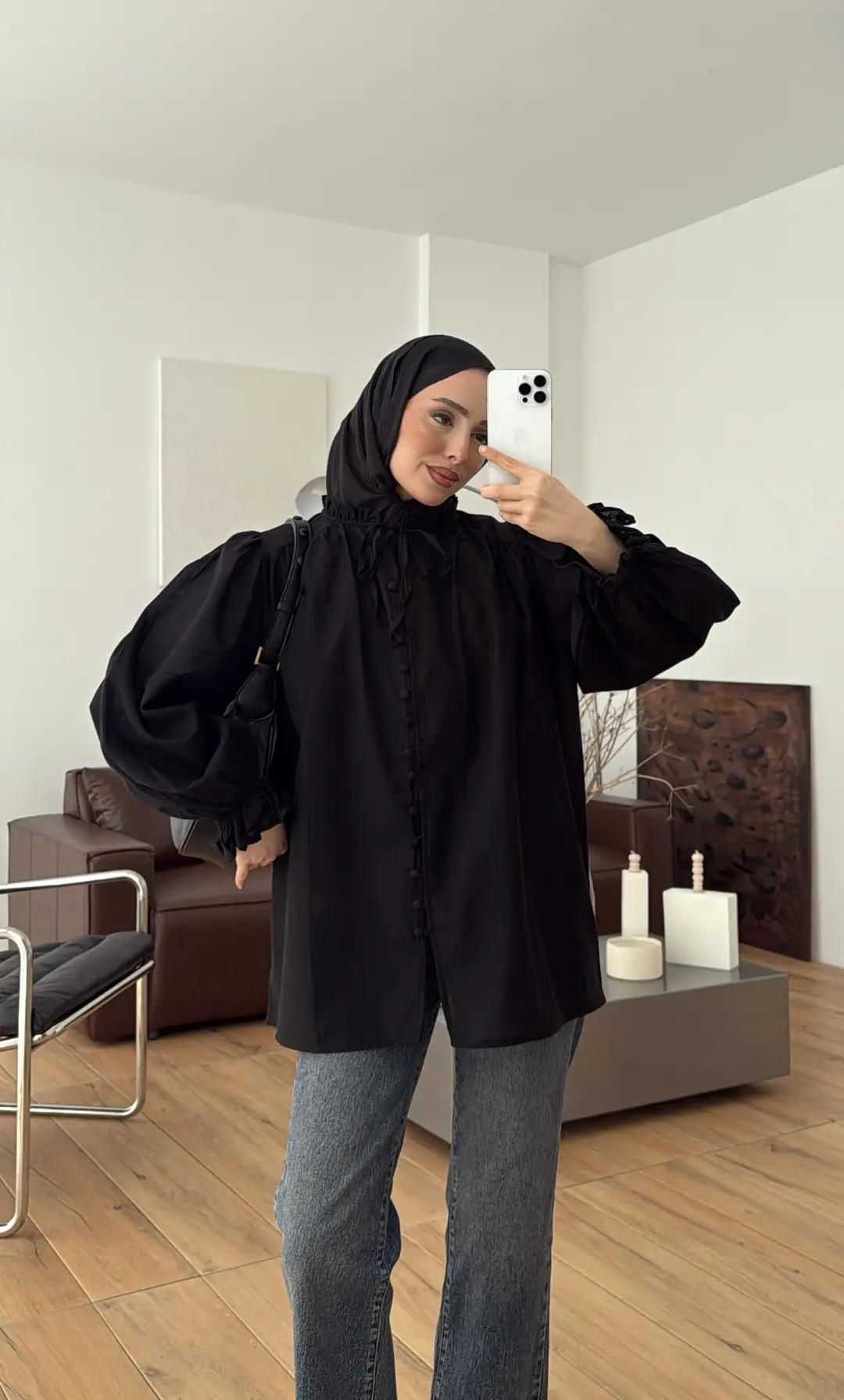 Fırfır Detaylı Vual Gömlek Siyah - Görsel 11