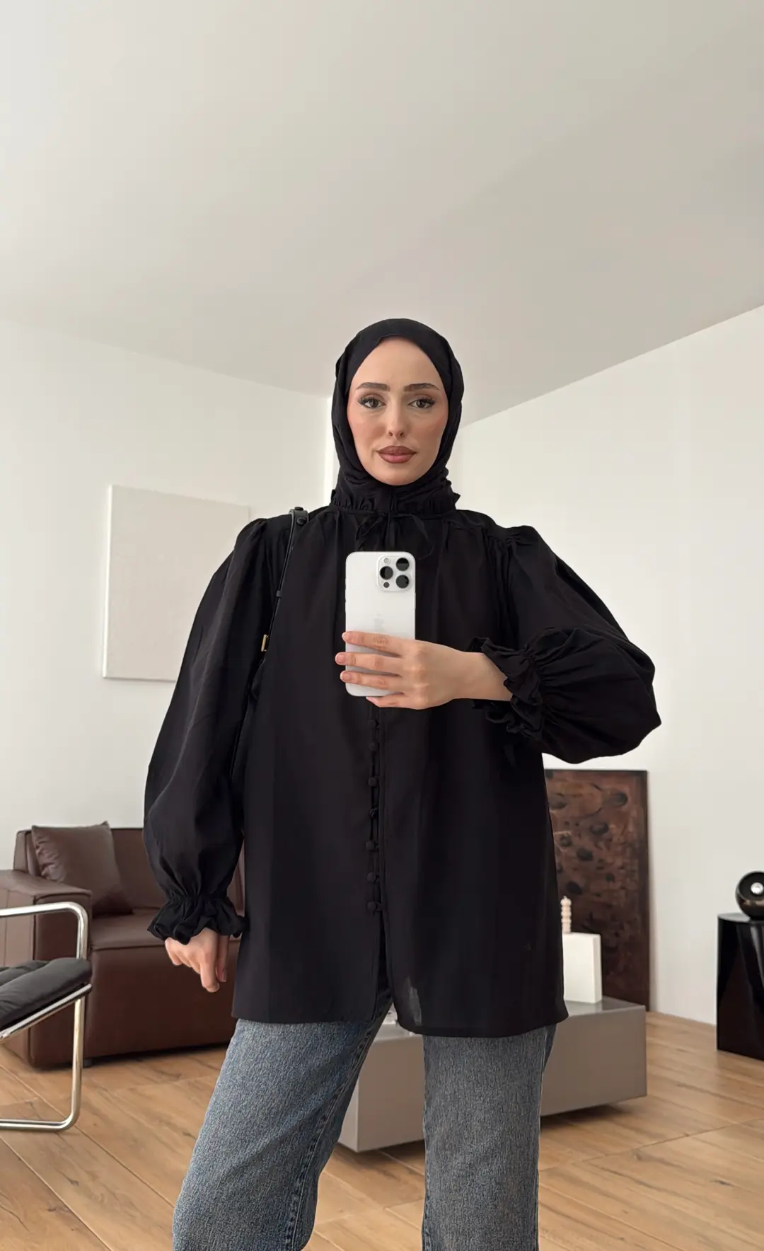 Fırfır Detaylı Vual Gömlek Siyah - Görsel 15