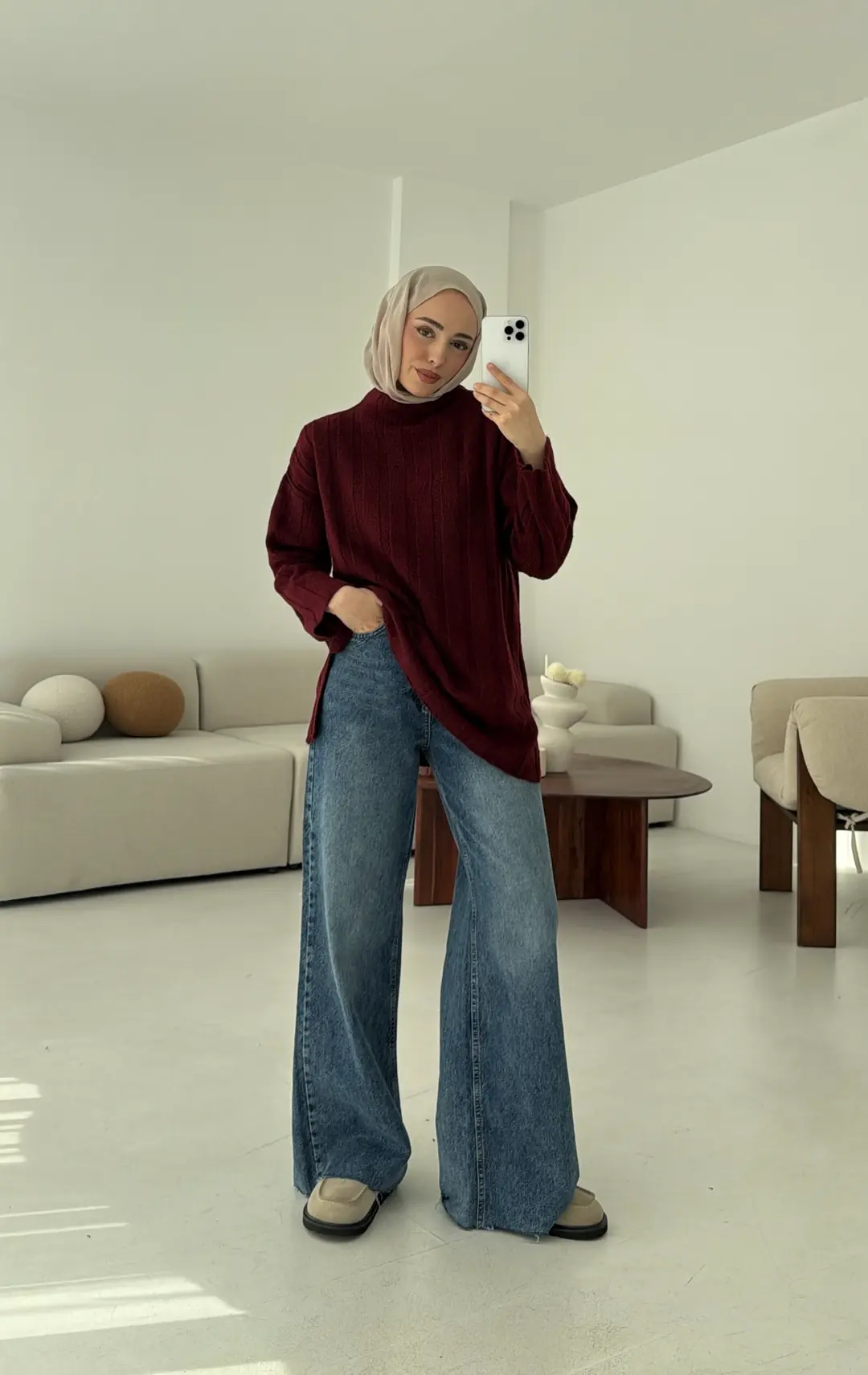 Fitilli Triko Kazak Bordo - Görsel 3