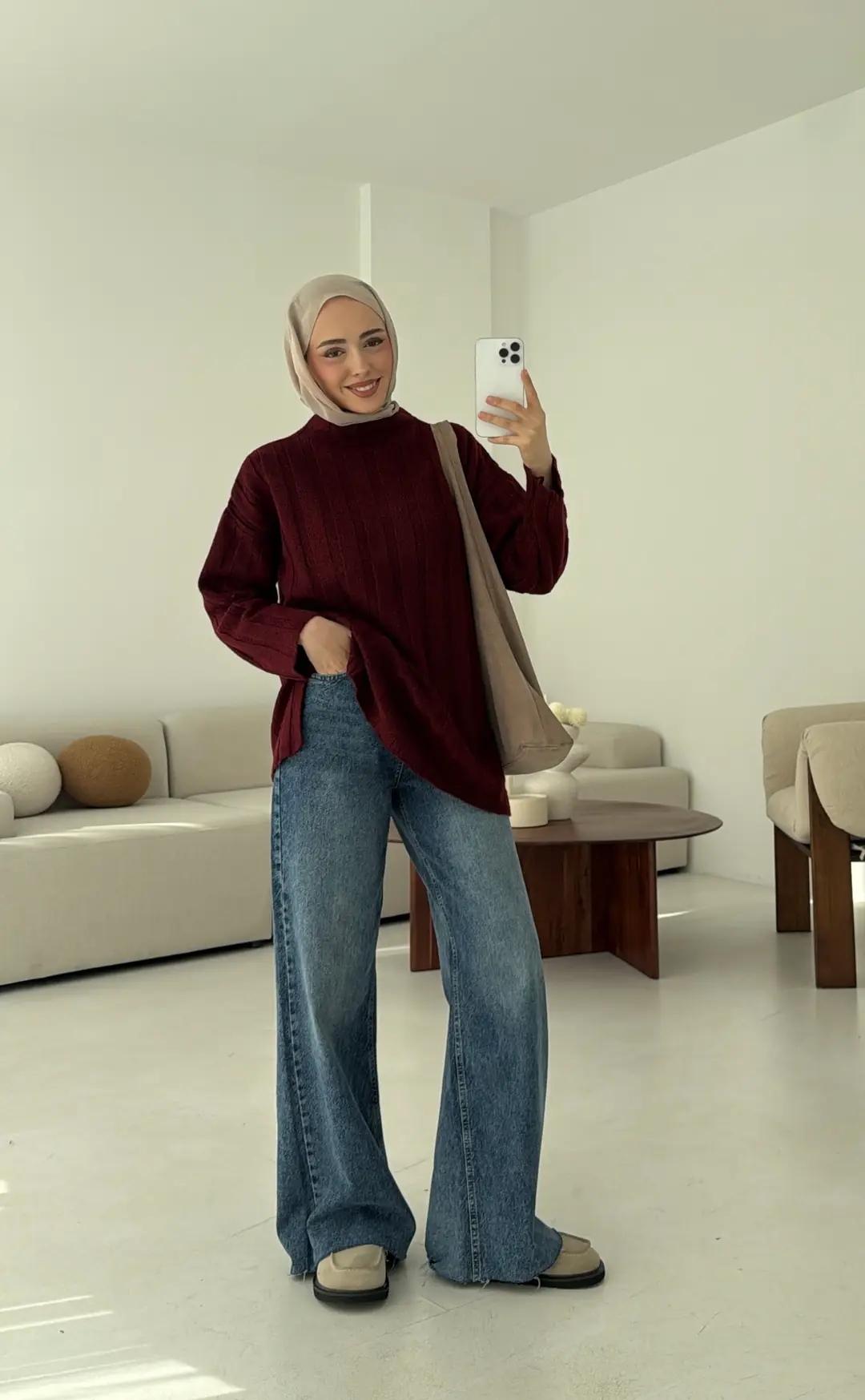 Fitilli Triko Kazak Bordo - Görsel 4