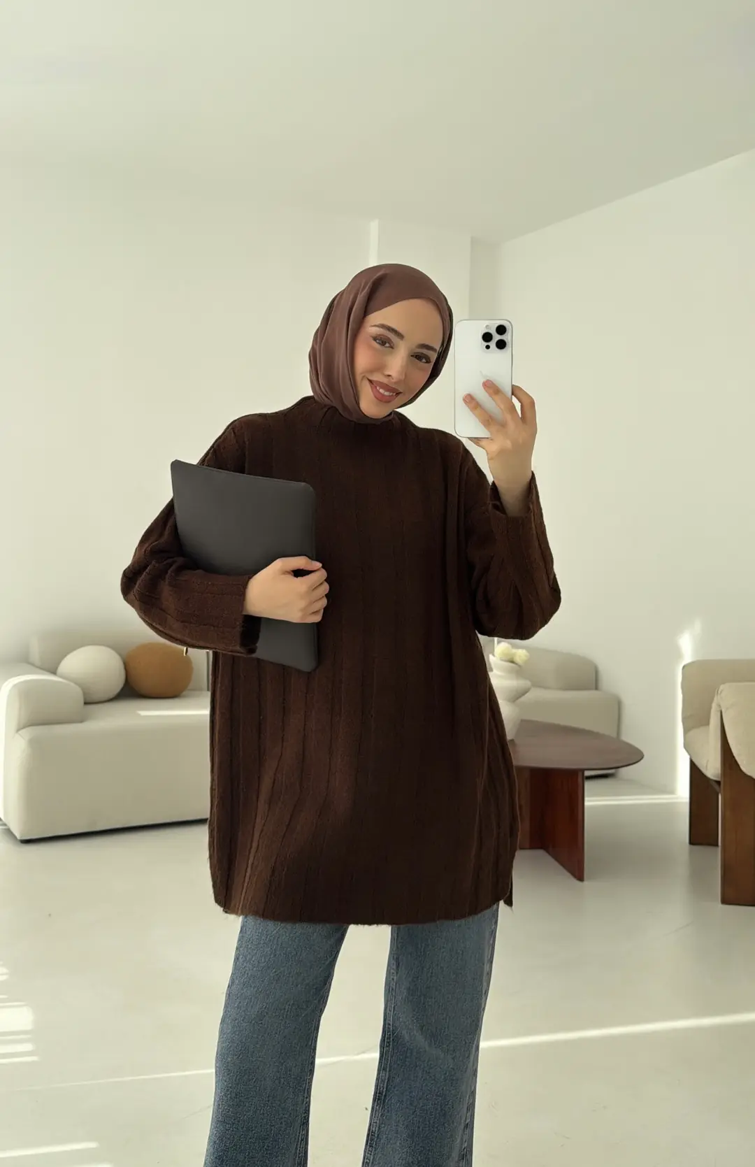 Fitilli Triko Kazak Kahve