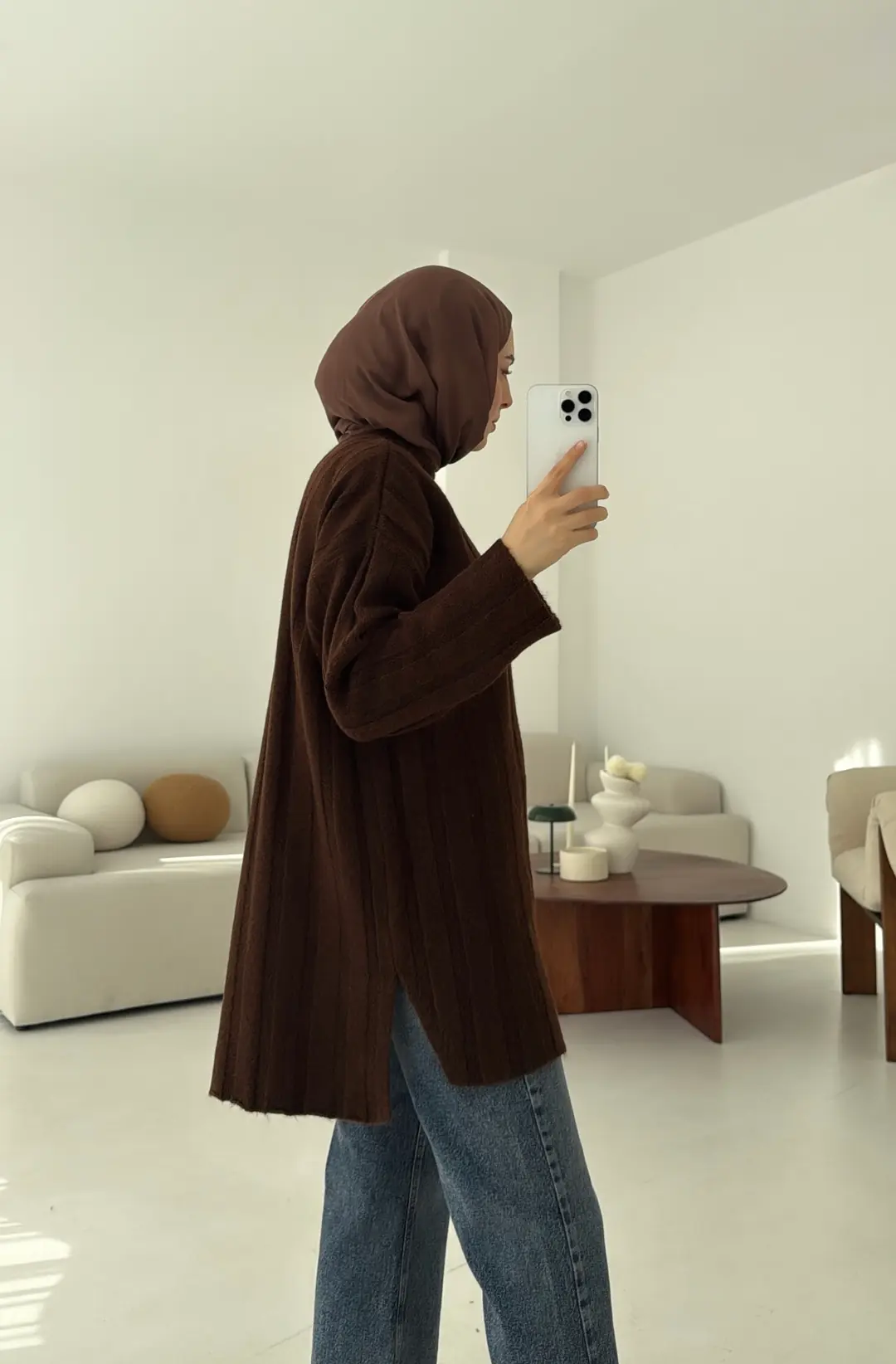 Fitilli Triko Kazak Kahve - Görsel 3