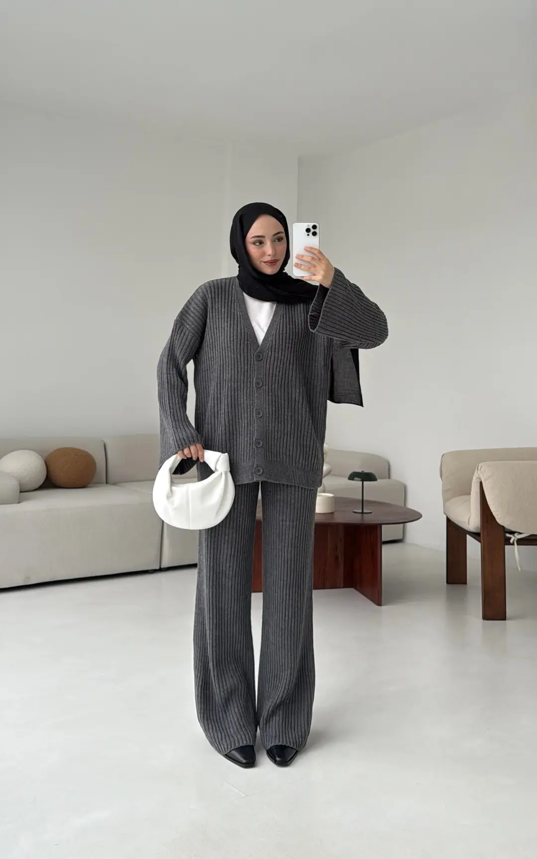 Fitilli Triko Takım Antrasit