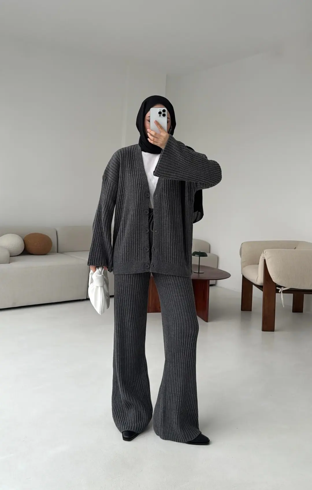 Fitilli Triko Takım Antrasit - Görsel 4