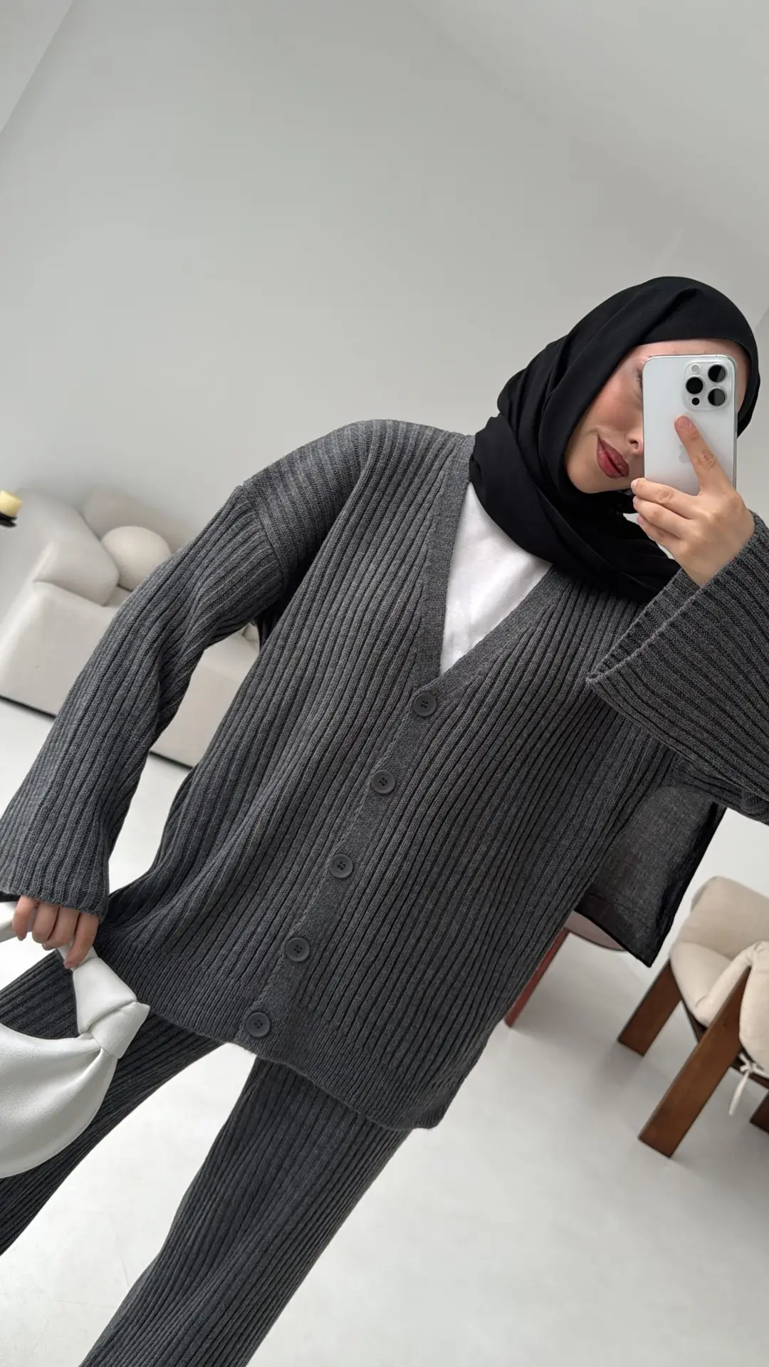 Fitilli Triko Takım Antrasit - Görsel 6