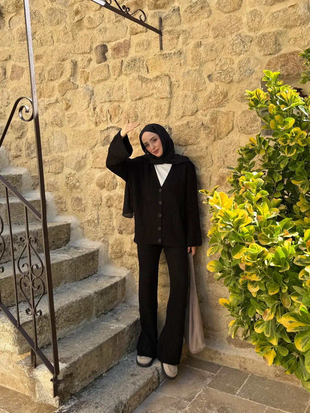 Fitilli Triko Takım Siyah