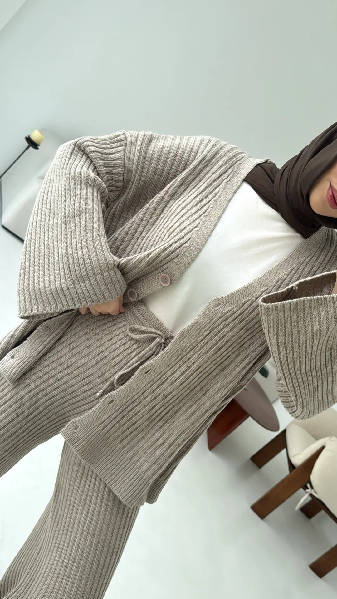 Fitilli Triko Takım Vizon - Görsel 5