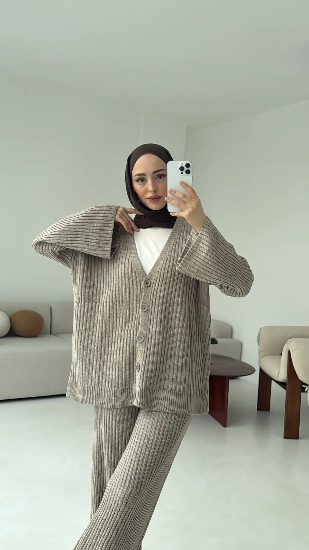 Fitilli Triko Takım Vizon - Görsel 7