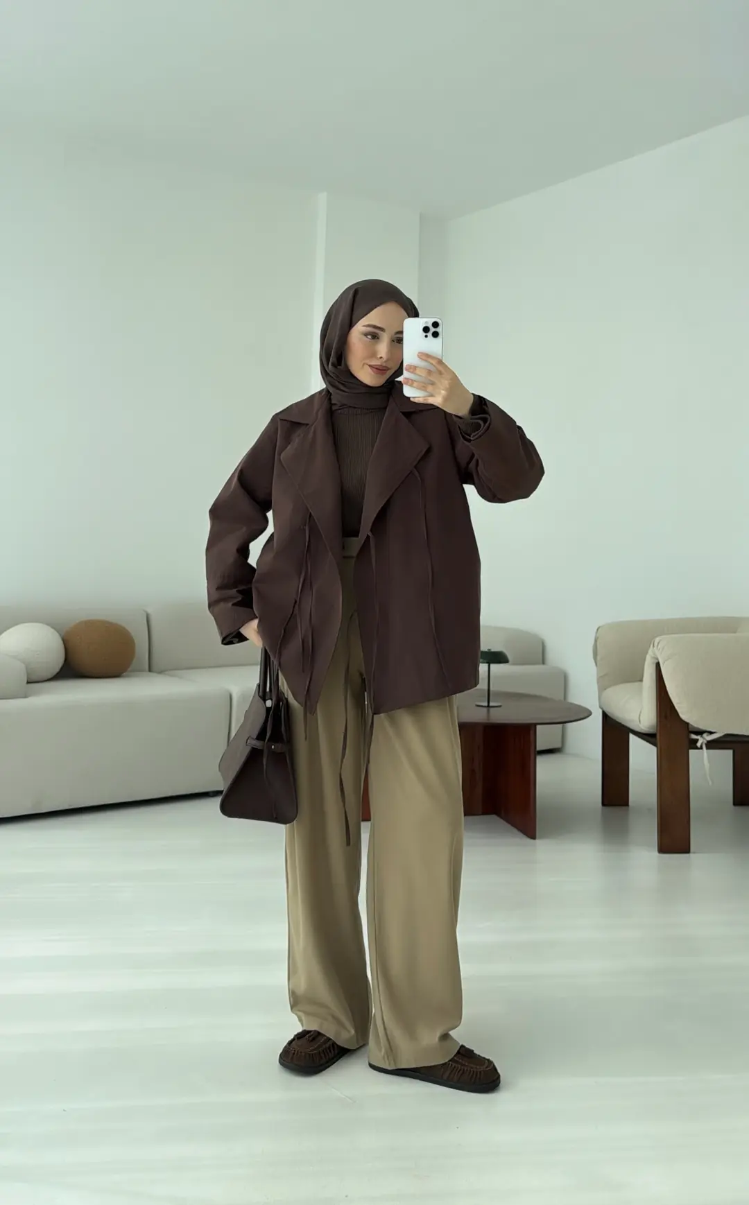 Fiyonk Detay Trençkot Kahve - Görsel 2