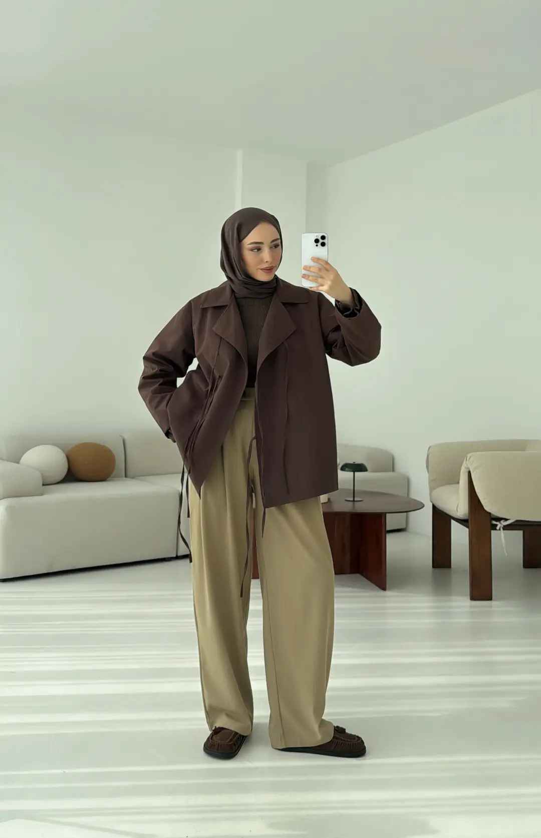 Fiyonk Detay Trençkot Kahve - Görsel 3