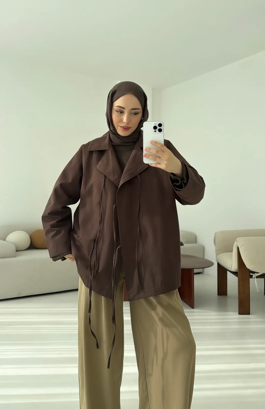 Fiyonk Detay Trençkot Kahve - Görsel 4