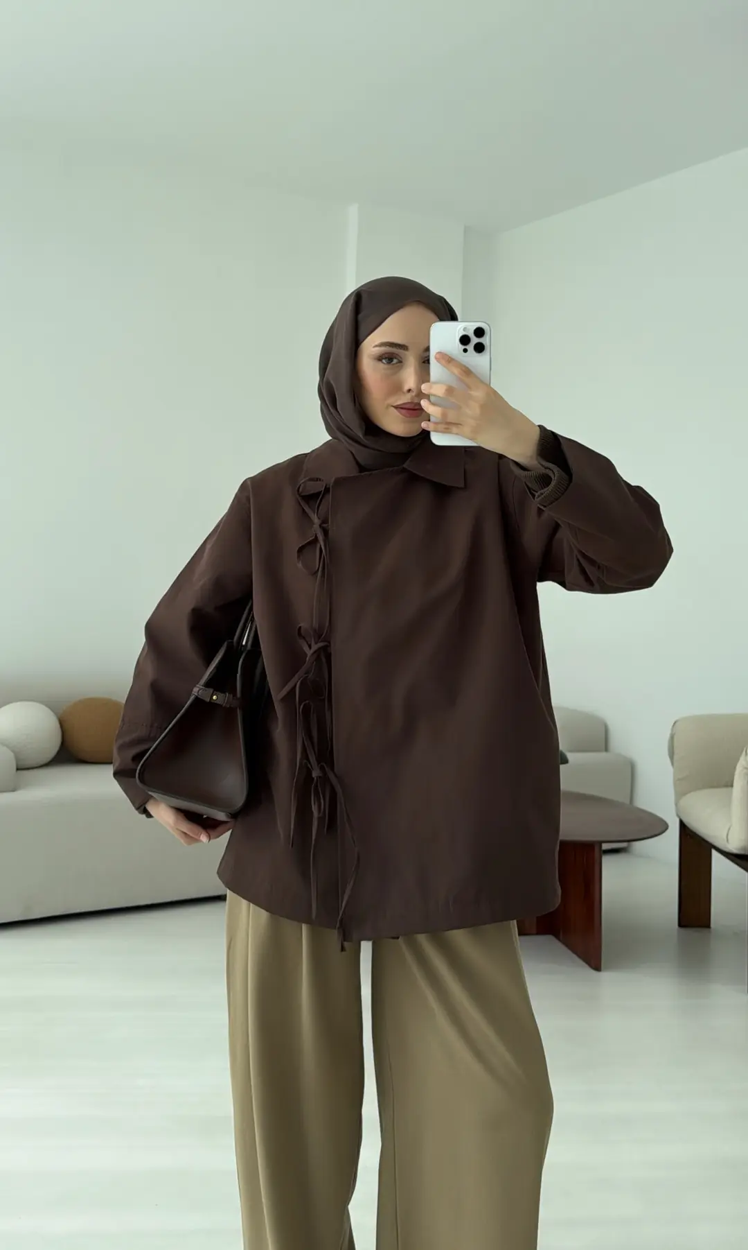 Fiyonk Detay Trençkot Kahve - Görsel 5