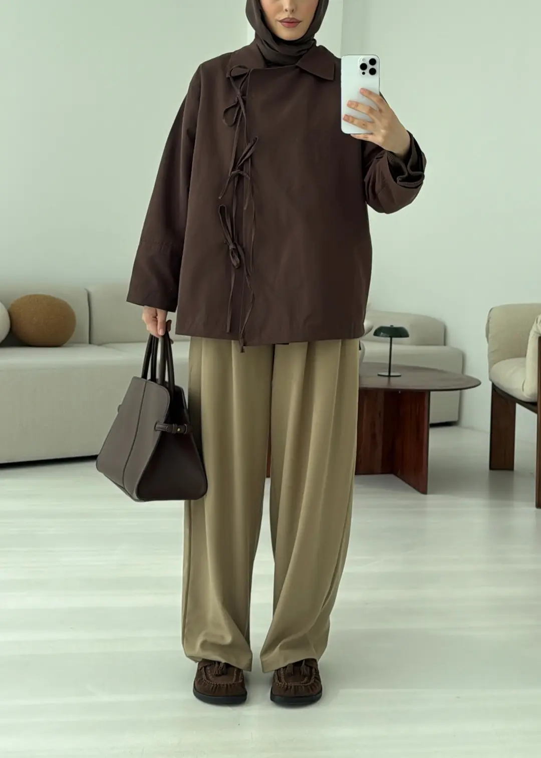 Fiyonk Detay Trençkot Kahve - Görsel 9