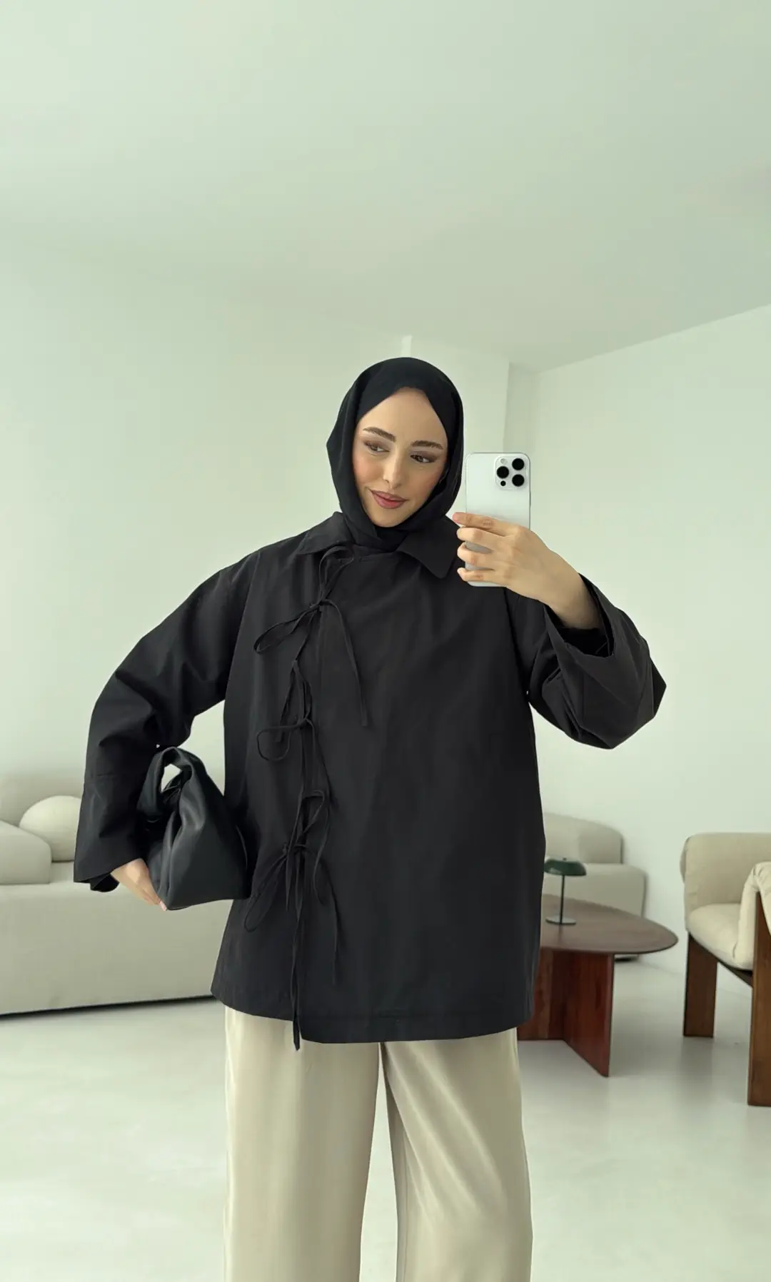 Fiyonk Detay Trençkot Siyah - Görsel 9