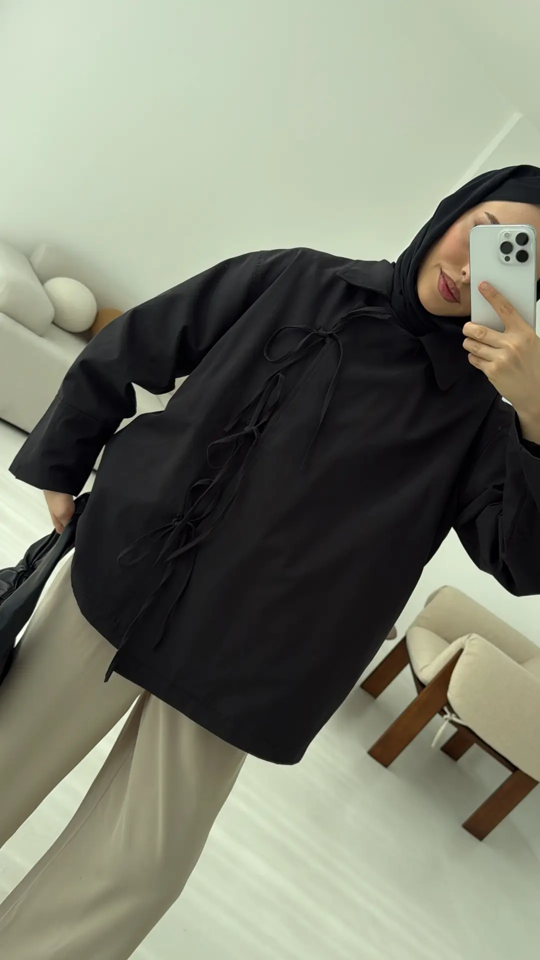 Fiyonk Detay Trençkot Siyah - Görsel 4