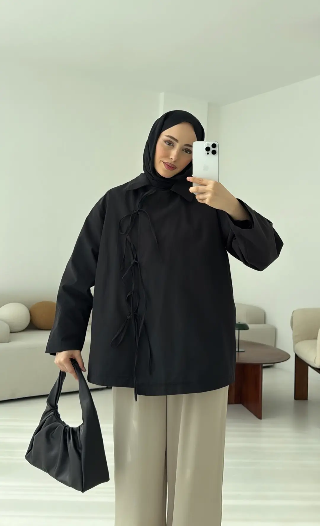 Fiyonk Detay Trençkot Siyah - Görsel 5