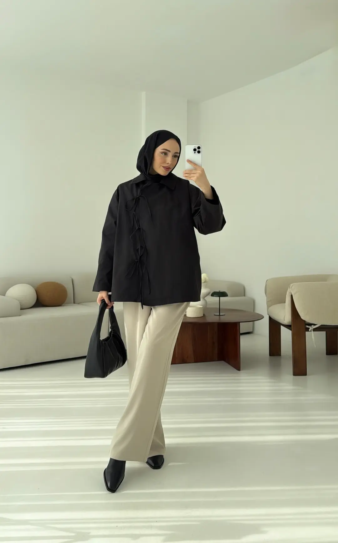 Fiyonk Detay Trençkot Siyah - Görsel 7