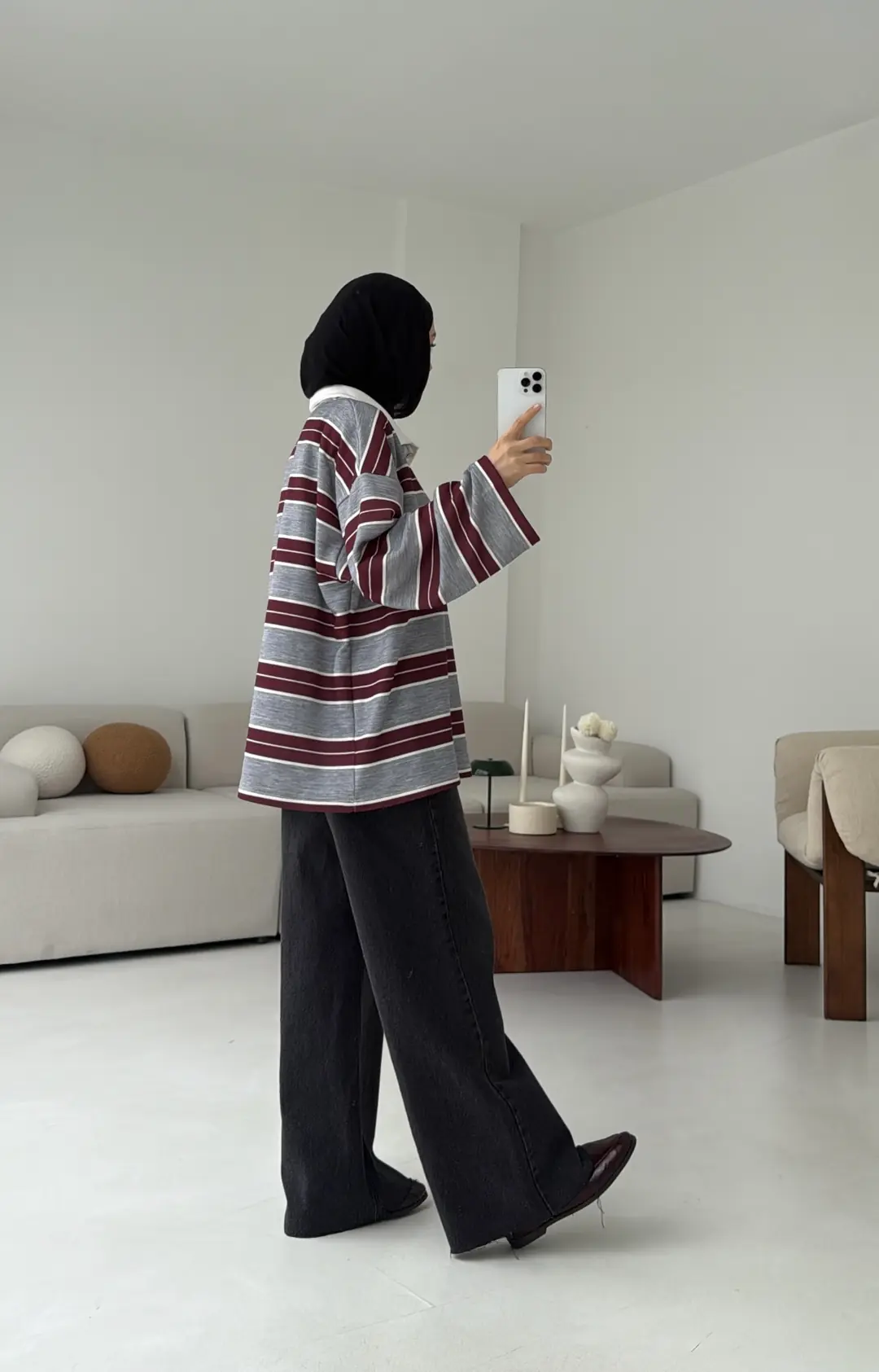 Fleece Polo Yaka Sweatshirt Gri - Görsel 6