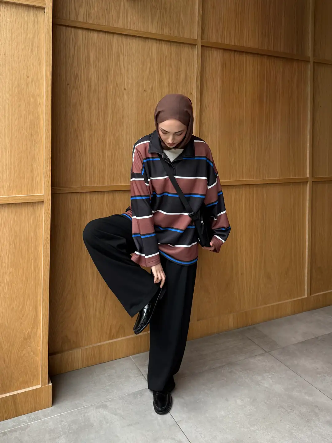 Fleece Polo Yaka Sweatshirt Kahve - Görsel 3