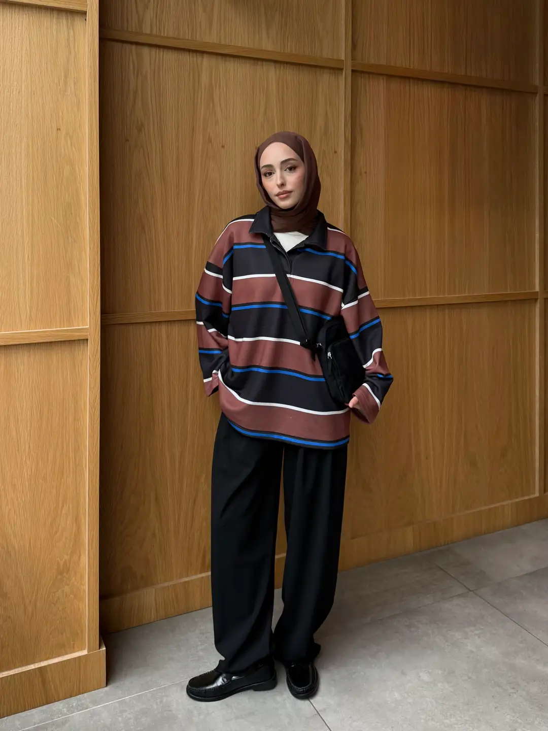 Fleece Polo Yaka Sweatshirt Kahve - Görsel 4